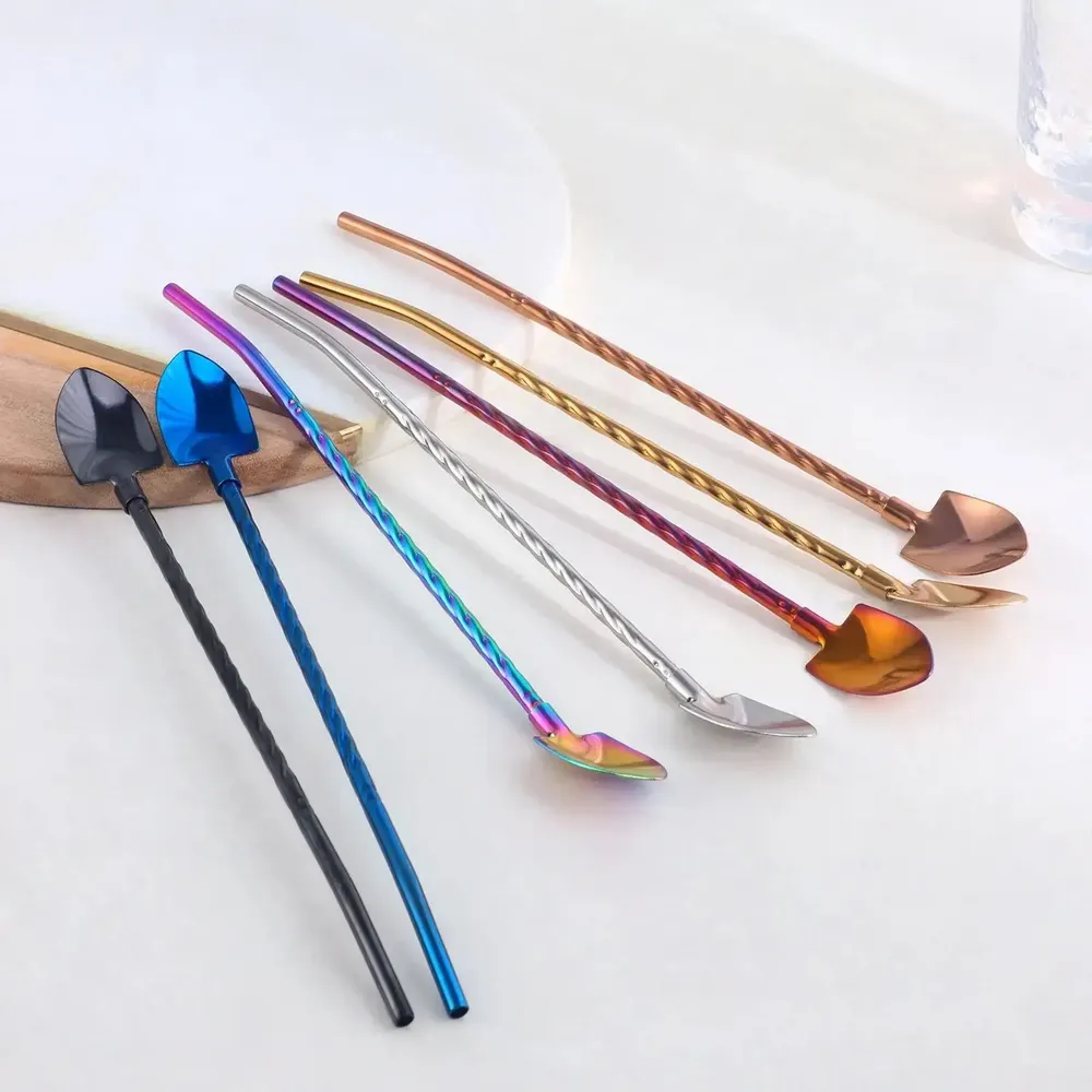 Accessoires pour le vin - Paille Twist avec touillette en forme de pelle - 2 formes et 5 coloris - SOSTRAW & SMARTTHINGS