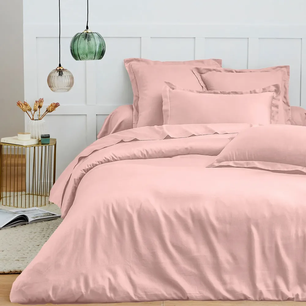 Linge de lit - Housse de couette 100% Coton 240 x 220 cm Rose Dragée - COTON PUR