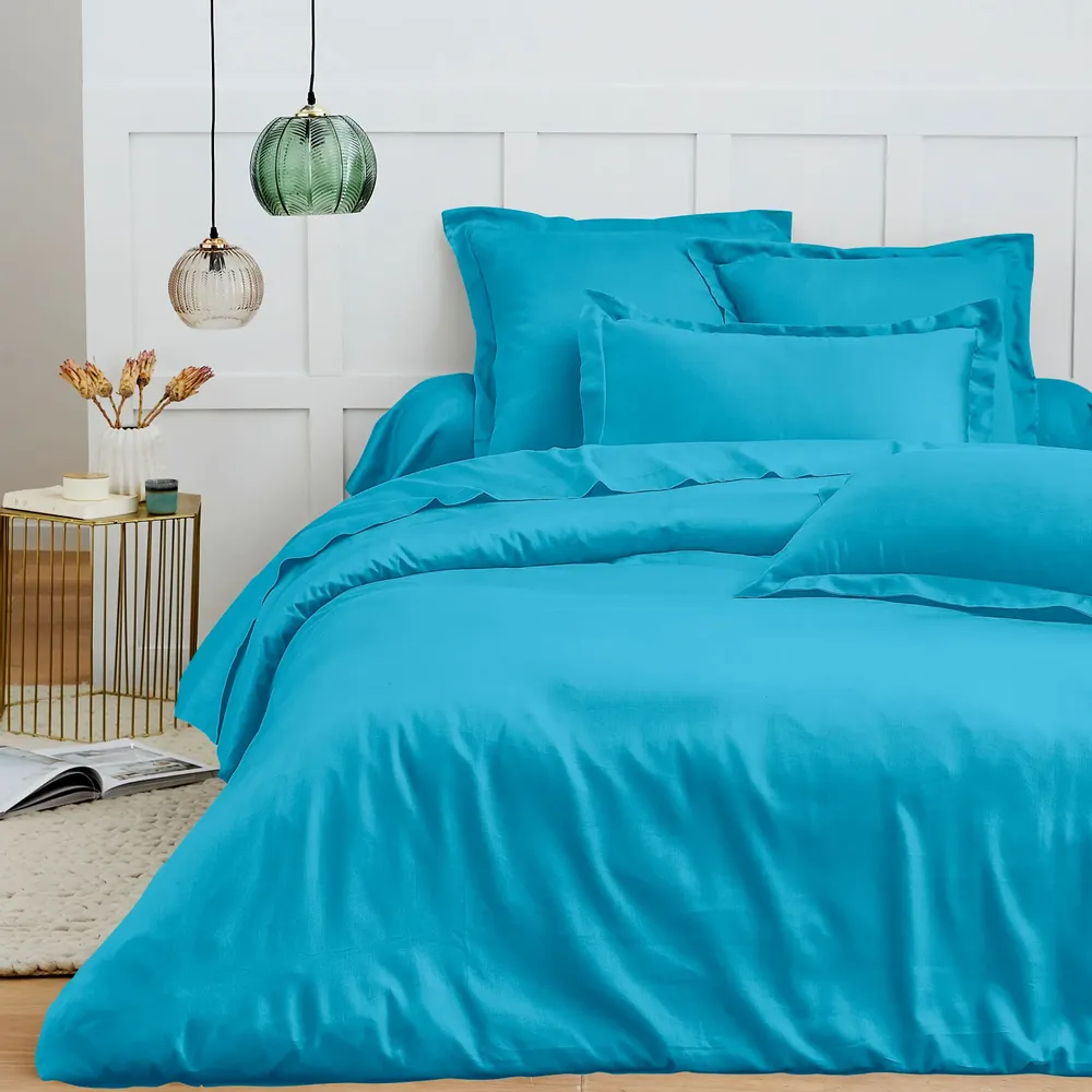 Linge de lit - Housse de couette 100% Coton 260 x 240 cm Cyan - COTON PUR