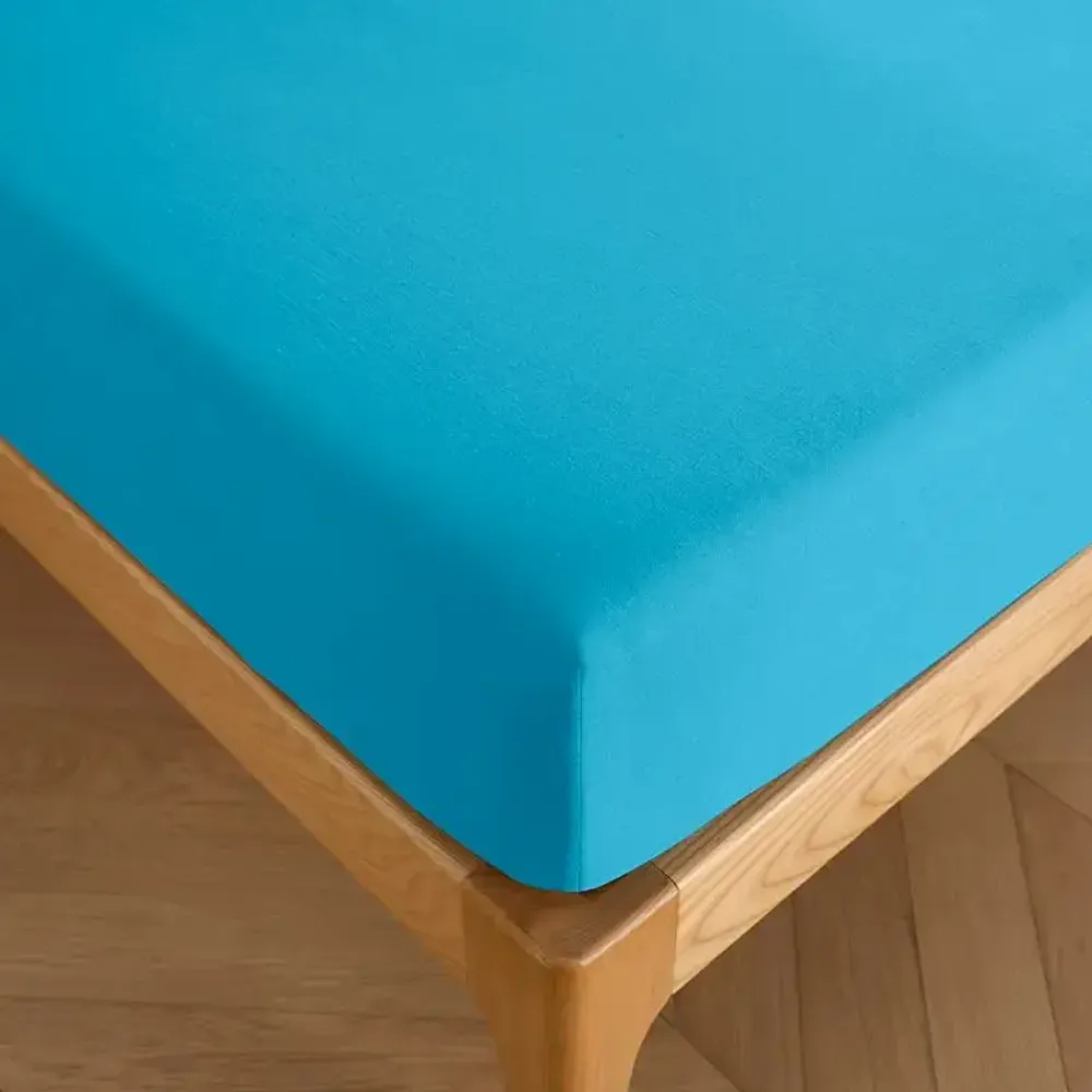 Bed linens - Fitted sheet 100% cotton 90 x 190 cm Cyan - COTON PUR