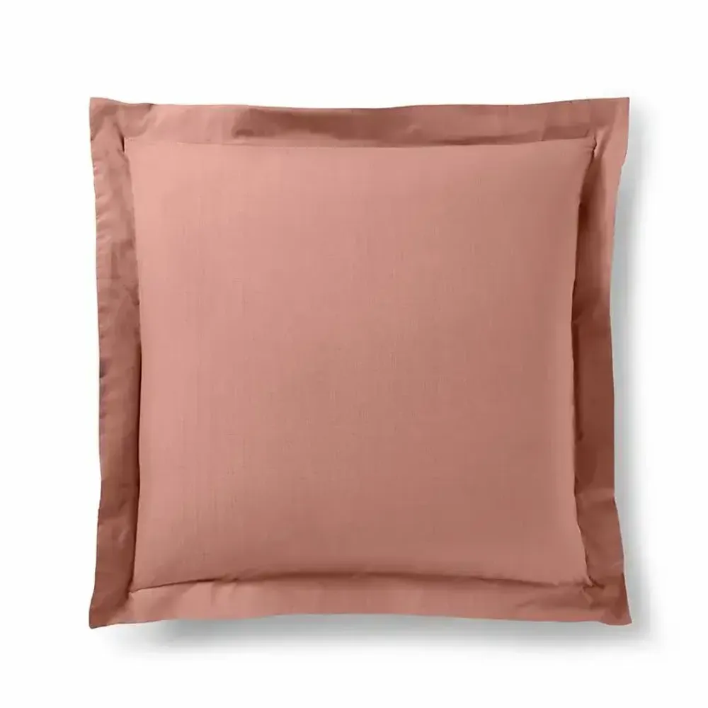 Bed linens - 100% Cotton Pillowcase Flat Ruffle Quilted 63 x 63 cm Old Pink - COTON PUR