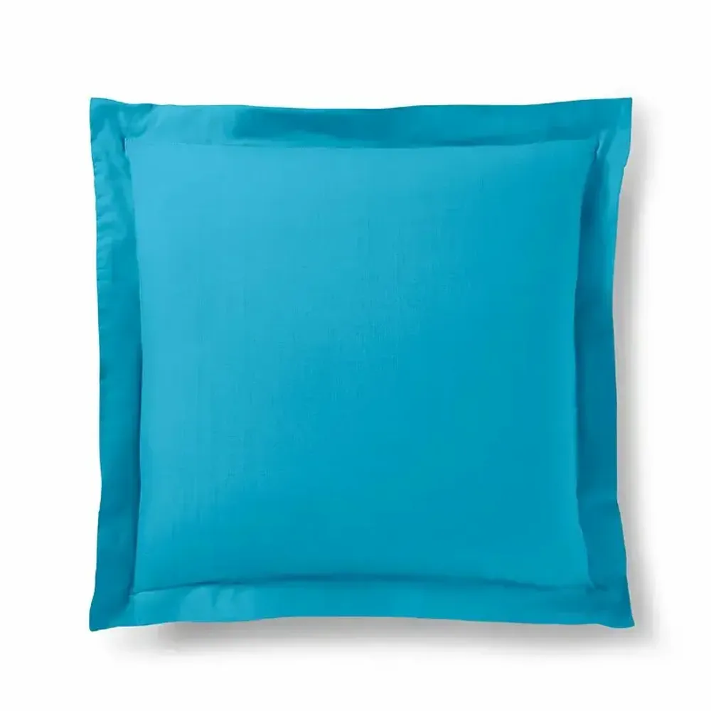 Linge de lit - Taie d'oreiller 100% Coton Volant plat piqué 63 x 63 cm Cyan - COTON PUR