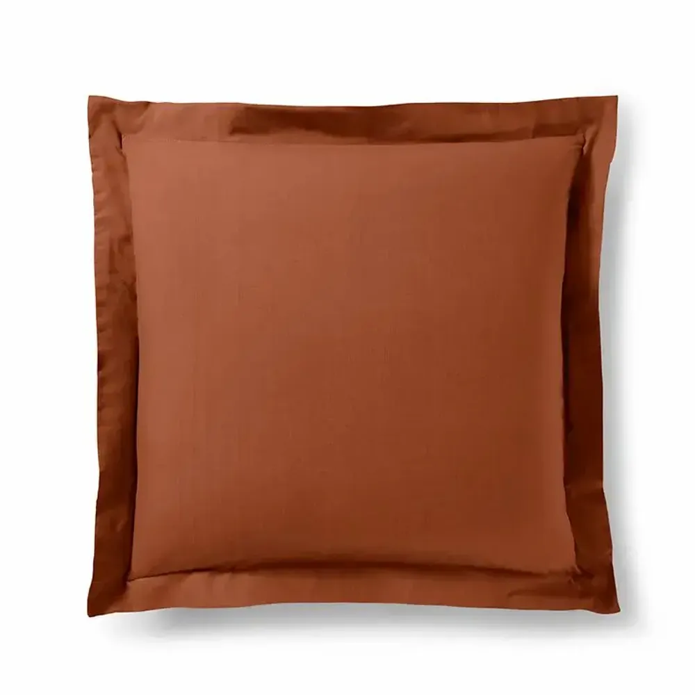 Bed linens - 100% Cotton Pillowcase Flat Ruffle Quilted 63 x 63 cm Paprika - COTON PUR
