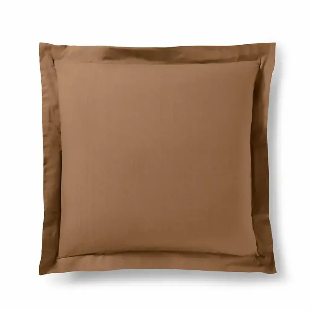 Bed linens - 100% Cotton Pillowcase Flat Ruffle Quilted 63 x 63 cm Taupe - COTON PUR