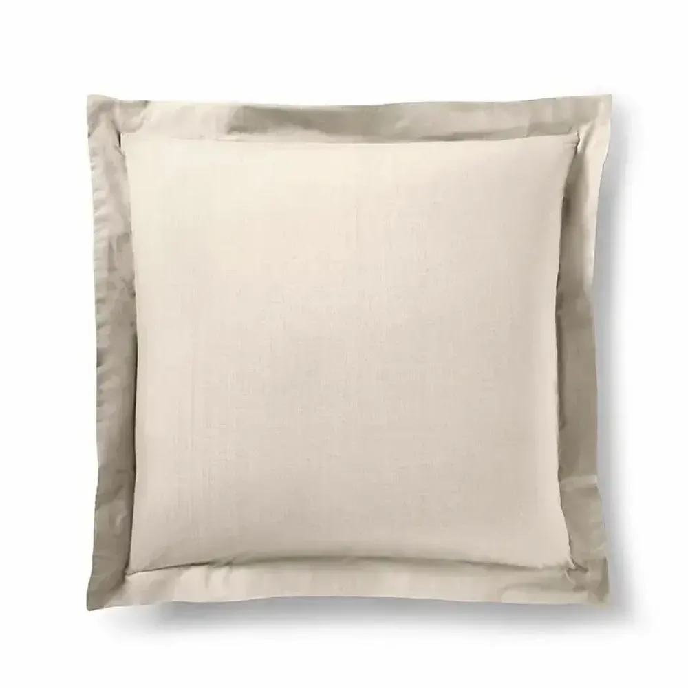 Bed linens - 100% Cotton Pillowcase Flat Ruffle Quilted 63 x 63 cm Sand - COTON PUR