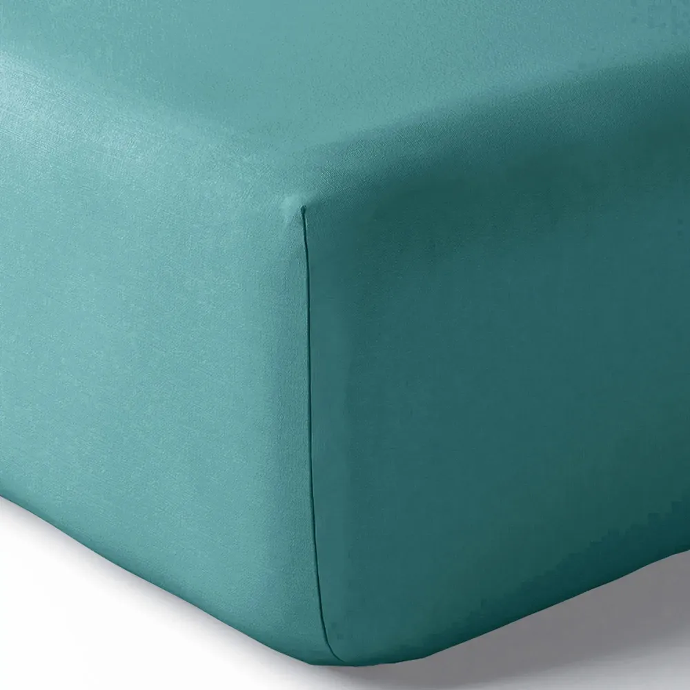 Bed linens - Percale Fitted Sheet 200 x 200 cm Pure Combed Long Staple Cotton 80 Thread Count/cm² Peacock - COTON PUR