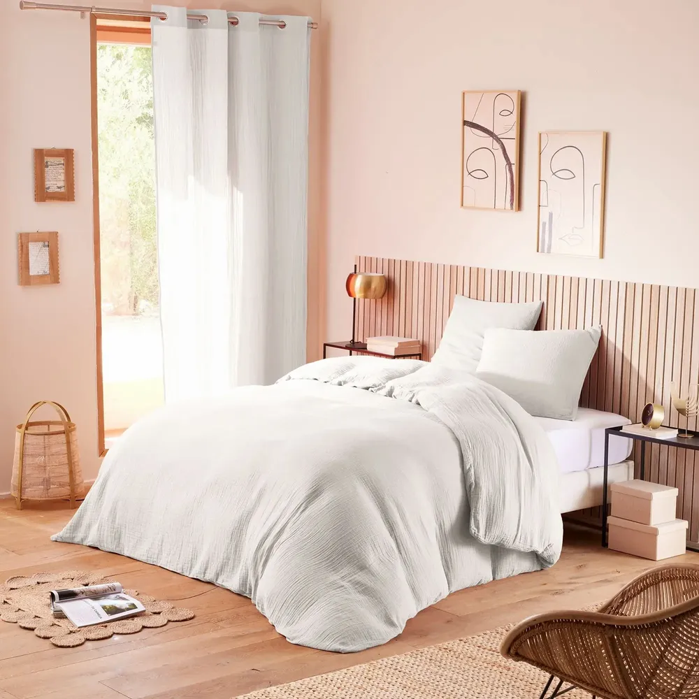 Bed linens - Complete 4 Piece Duvet Cover Pack Cotton Gauze 240 x 220 cm Dh 140 Snow - COTON PUR
