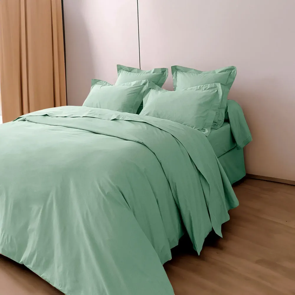 Bed linens - Percale Duvet Cover 260 x 240 cm Pure Combed Long Fiber Cotton 80 Threads/cm² Celadon - COTON PUR