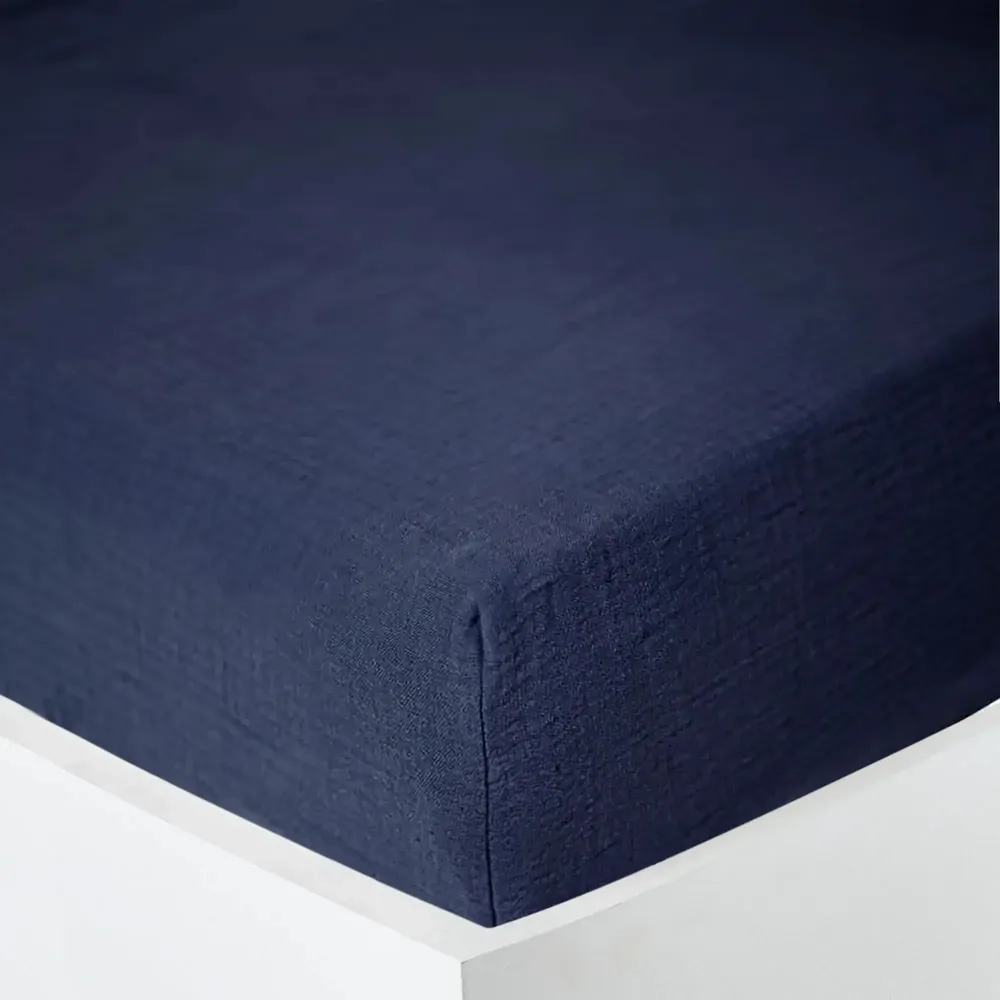 Bed linens - Cotton Gauze Fitted Sheet 90 x 190 cm Midnight Blue - COTON PUR