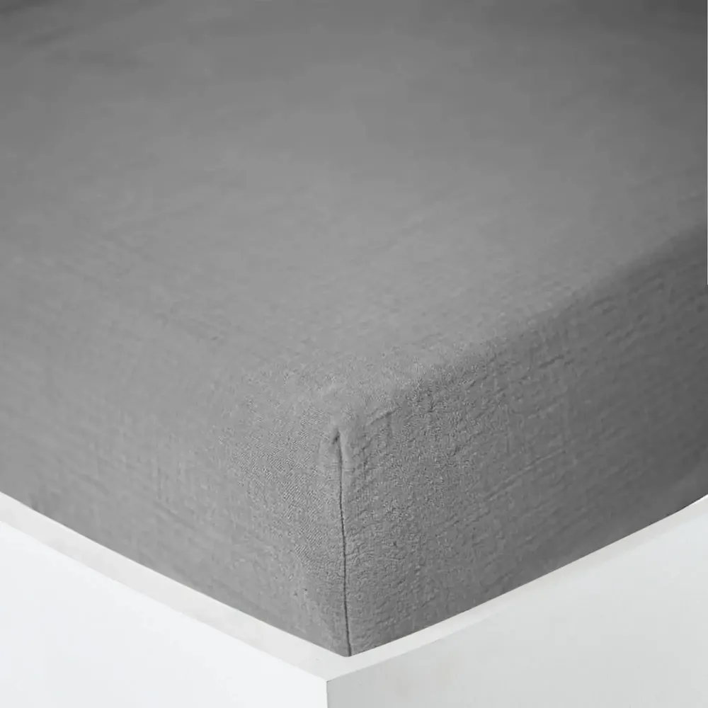 Bed linens - Cotton Gauze Fitted Sheet 180 x 200 cm Slate - COTON PUR