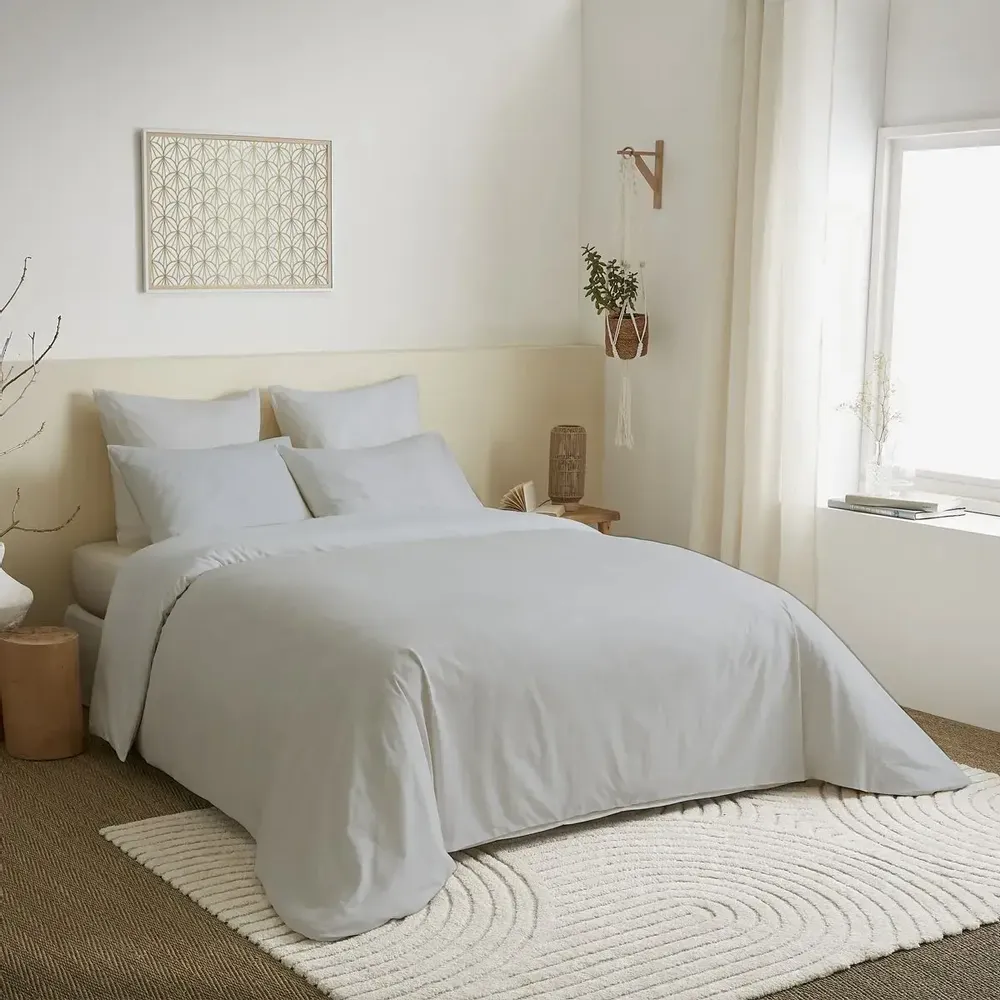 Bed linens - Complete Pack Single Color Duvet Cover 240 x 260 cm - Fitted Sheet 180 x 200 cm King Size - 100% Cotton 57 Thread Count - COTON PUR