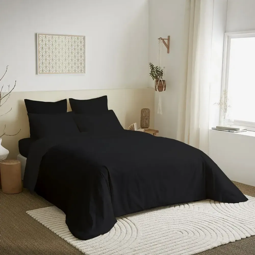 Bed linens - Complete Pack Single-Color Duvet Cover 220 x 240 cm - Fitted Sheet 160 x 200 cm - 100% Cotton 57 Threads - COTON PUR
