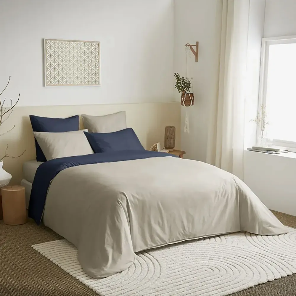 Bed linens - Complete Pack Two-tone duvet cover 220 x 240 cm - Fitted sheet 160 x 200 cm - 100% Cotton 57 threads - COTON PUR
