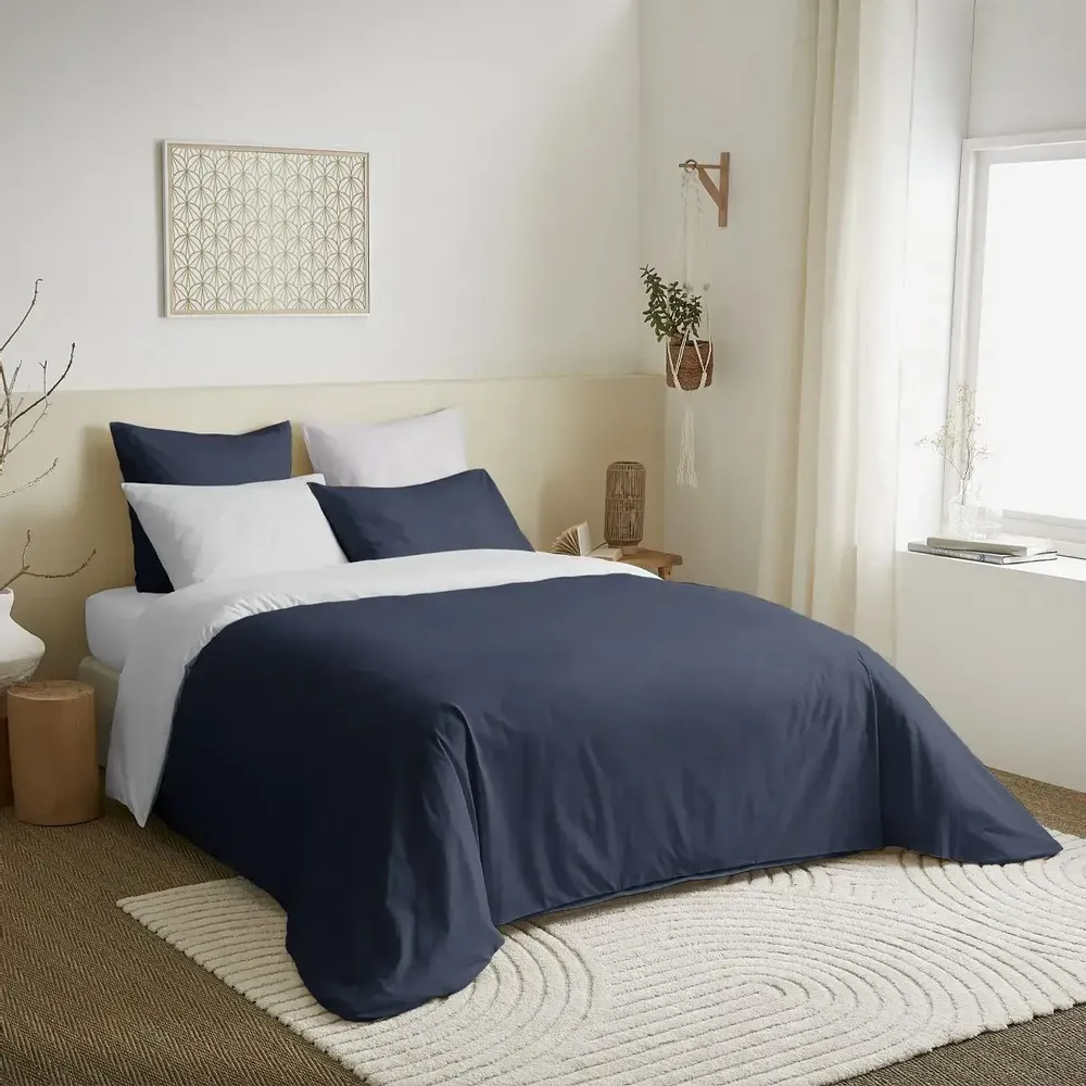 Bed linens - Complete Pack Two-tone duvet cover 220 x 240 cm - Fitted sheet 140 x 190 cm - 100% Cotton 57 thread count - COTON PUR