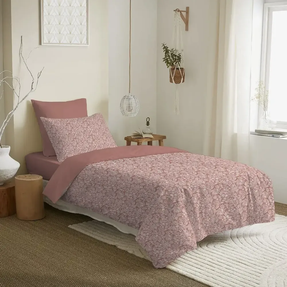 Linge de lit - Pack Complet Housse de couette Imprimé 140 x 200 cm - Drap housse 90 x 190 cm - 100% Coton 57 Fils - COTON PUR