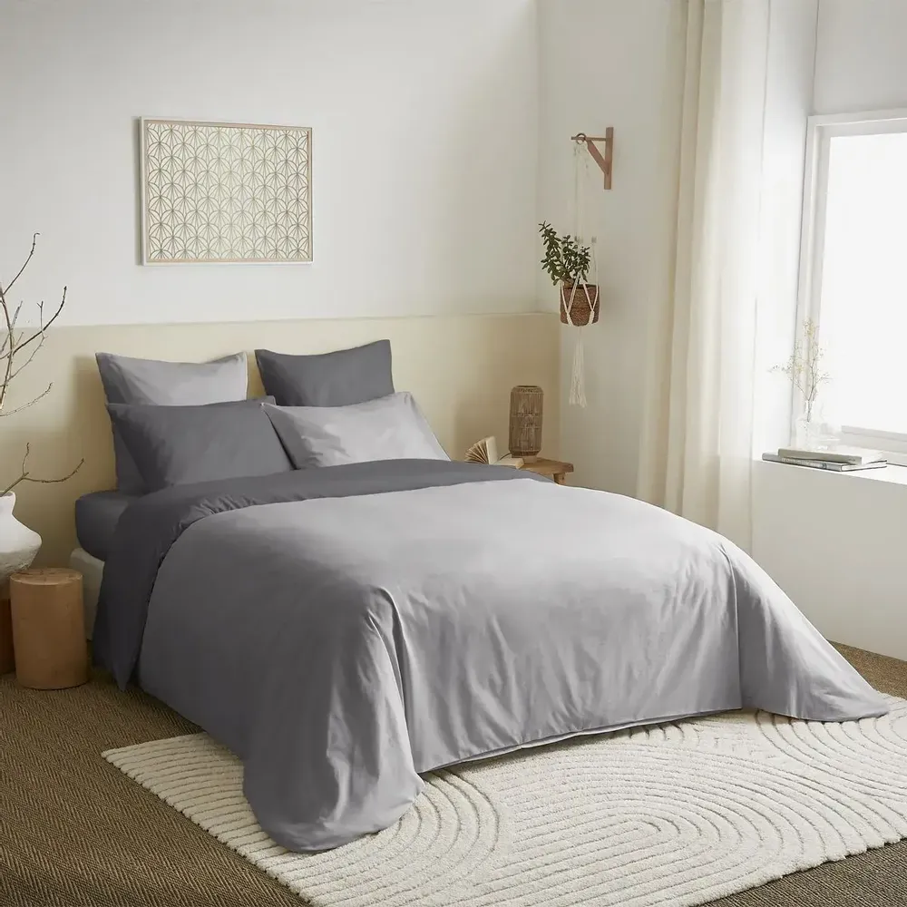Linge de lit - Pack Complet Housse de couette Bicolore 240 x 260 cm - Drap housse 180 x 200 cm King Size - 100% Coton 57 Fils - COTON PUR