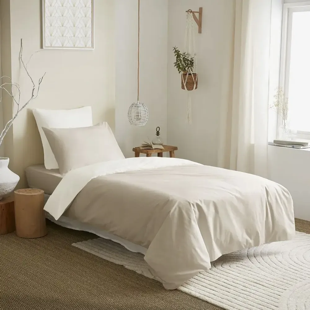 Bed linens - Complete Pack Two-tone duvet cover 140 x 200 cm - Fitted sheet 90 x 190 cm - 100% Cotton 57 thread count - COTON PUR