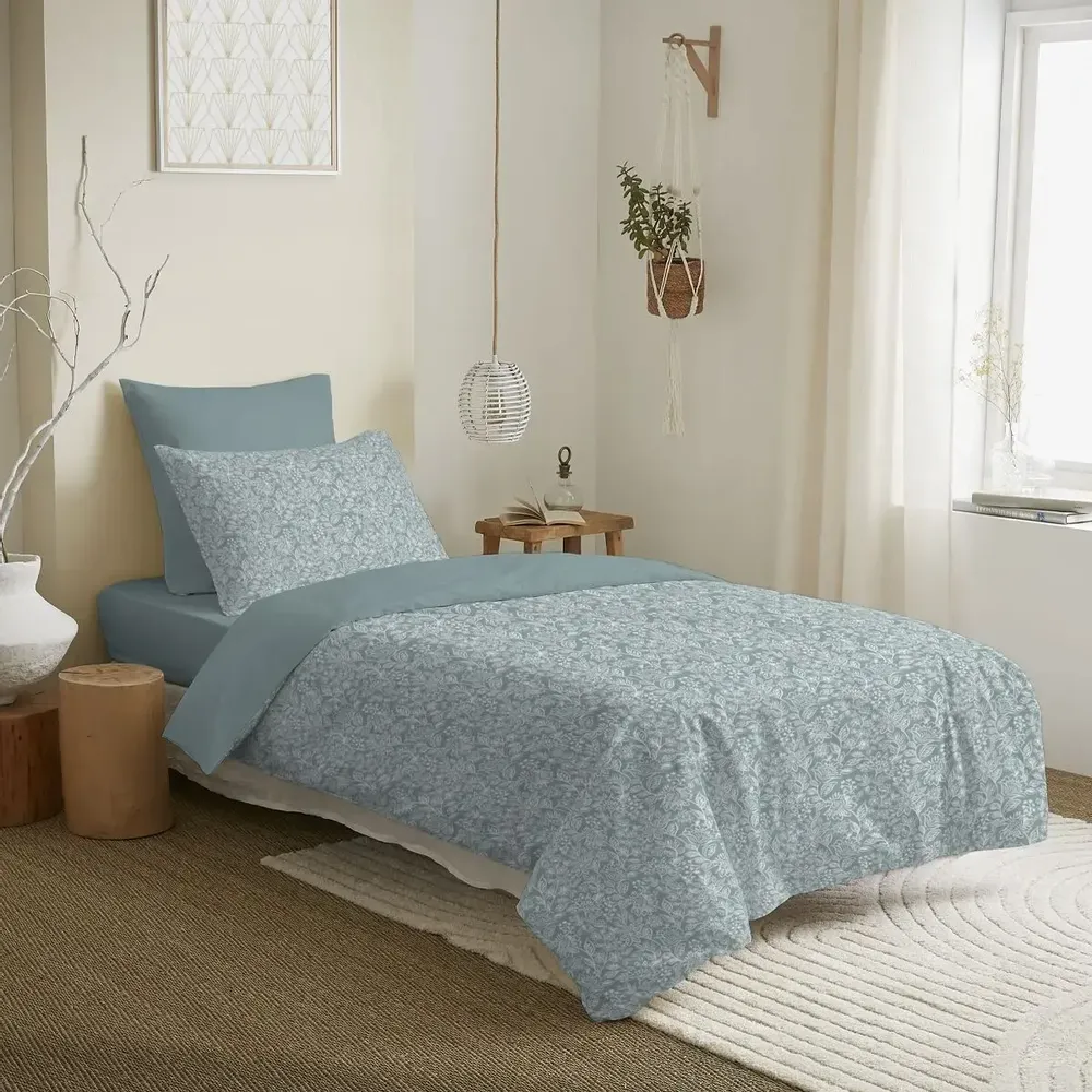 Linge de lit - Pack Complet Housse de couette Imprimé 140 x 200 cm - Drap housse 90 x 190 cm - 100% Coton 57 Fils - COTON PUR