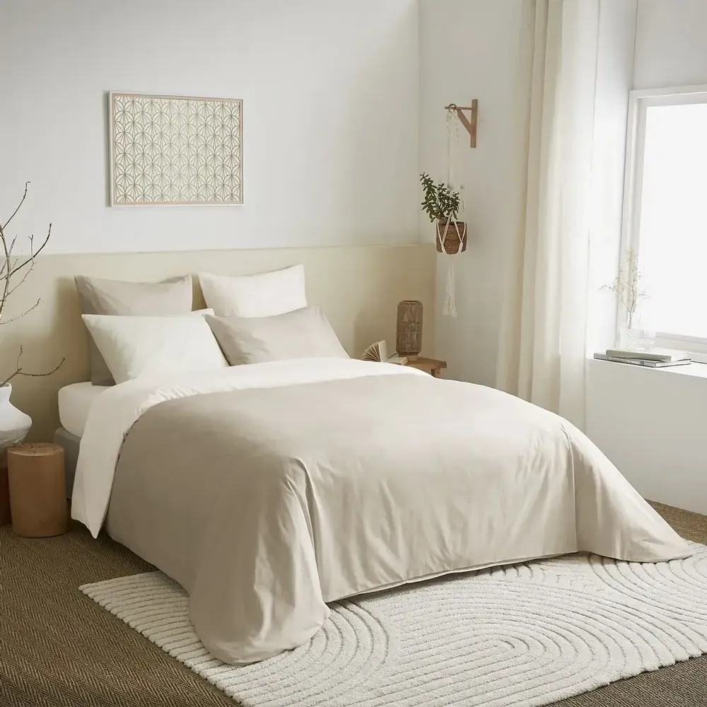 Linge de lit - Pack Complet Housse de couette Bicolore 240 x 260 cm - Drap housse 180 x 200 cm King Size - 100% Coton 57 Fils - COTON PUR