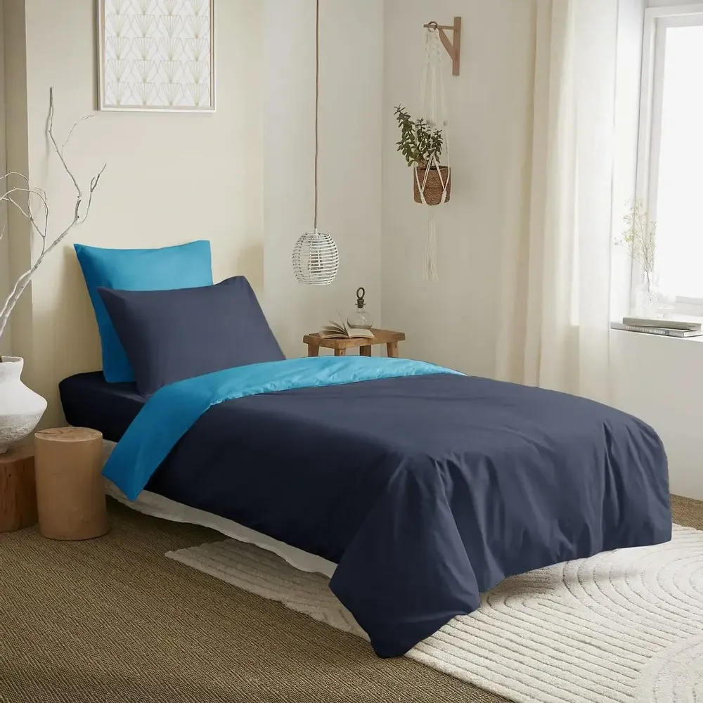 Bed linens - Complete Pack Two-tone duvet cover 140 x 200 cm - Fitted sheet 90 x 190 cm - 100% Cotton 57 thread count - COTON PUR