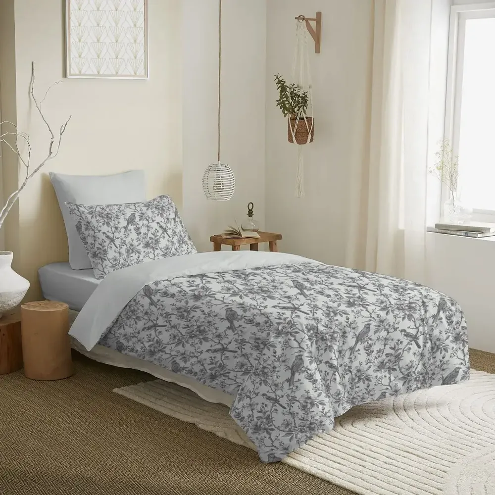 Bed linens - Complete Pack Printed Duvet Cover 140 x 200 cm - Fitted Sheet 90 x 190 cm - 100% Cotton 57 Threads - COTON PUR