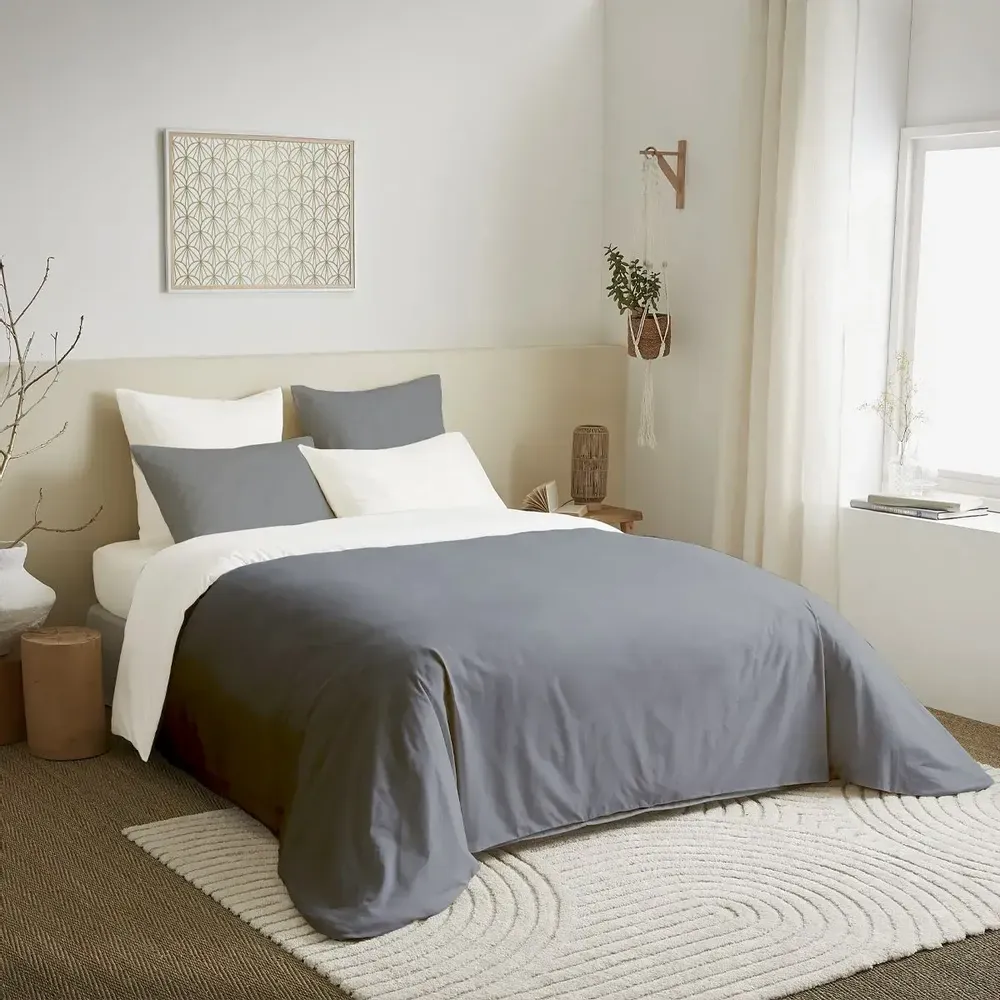 Bed linens - Complete Pack Two-tone duvet cover 220 x 240 cm - Fitted sheet 140 x 190 cm - 100% Cotton 57 thread count - COTON PUR