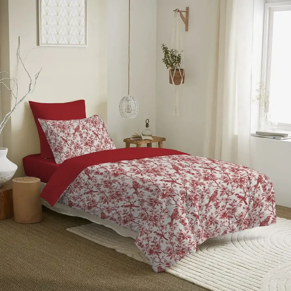 Linge de lit - Pack Complet Housse de couette Imprimé 140 x 200 cm - Drap housse 90 x 190 cm - 100% Coton 57 Fils - COTON PUR