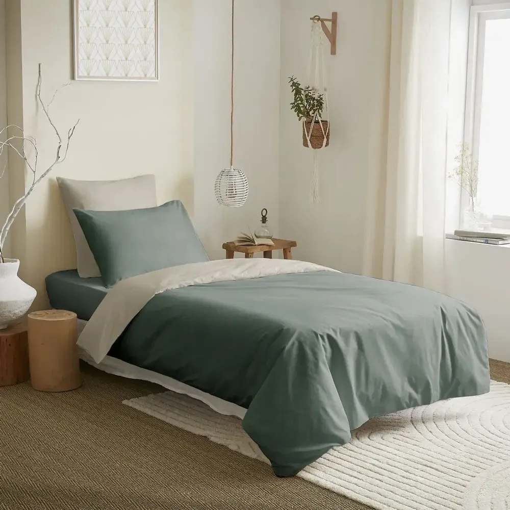 Bed linens - Complete Pack Two-tone duvet cover 140 x 200 cm - Fitted sheet 90 x 190 cm - 100% Cotton 57 thread count - COTON PUR