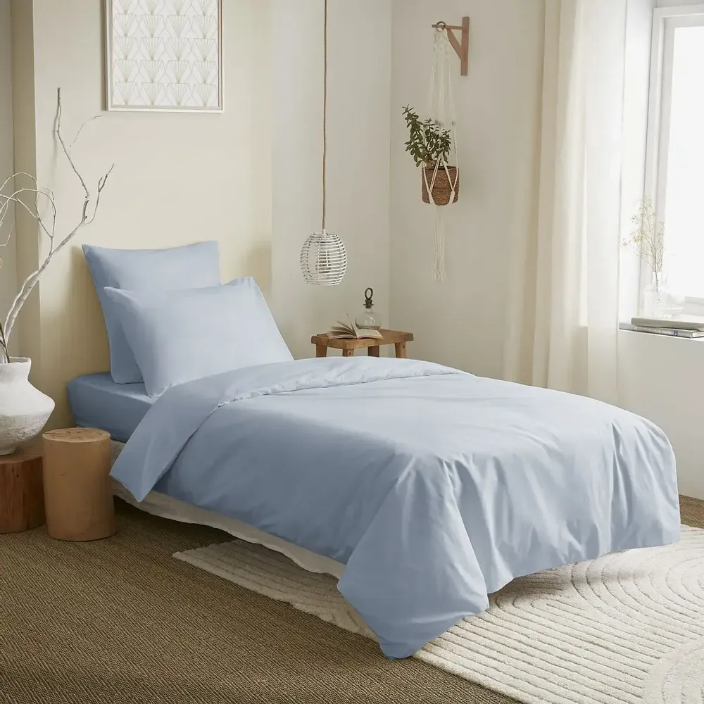 Bed linens - Complete Pack Single-Color Duvet Cover 140 x 200 cm - Fitted Sheet 90 x 190 cm - 100% Cotton 57 Threads - COTON PUR