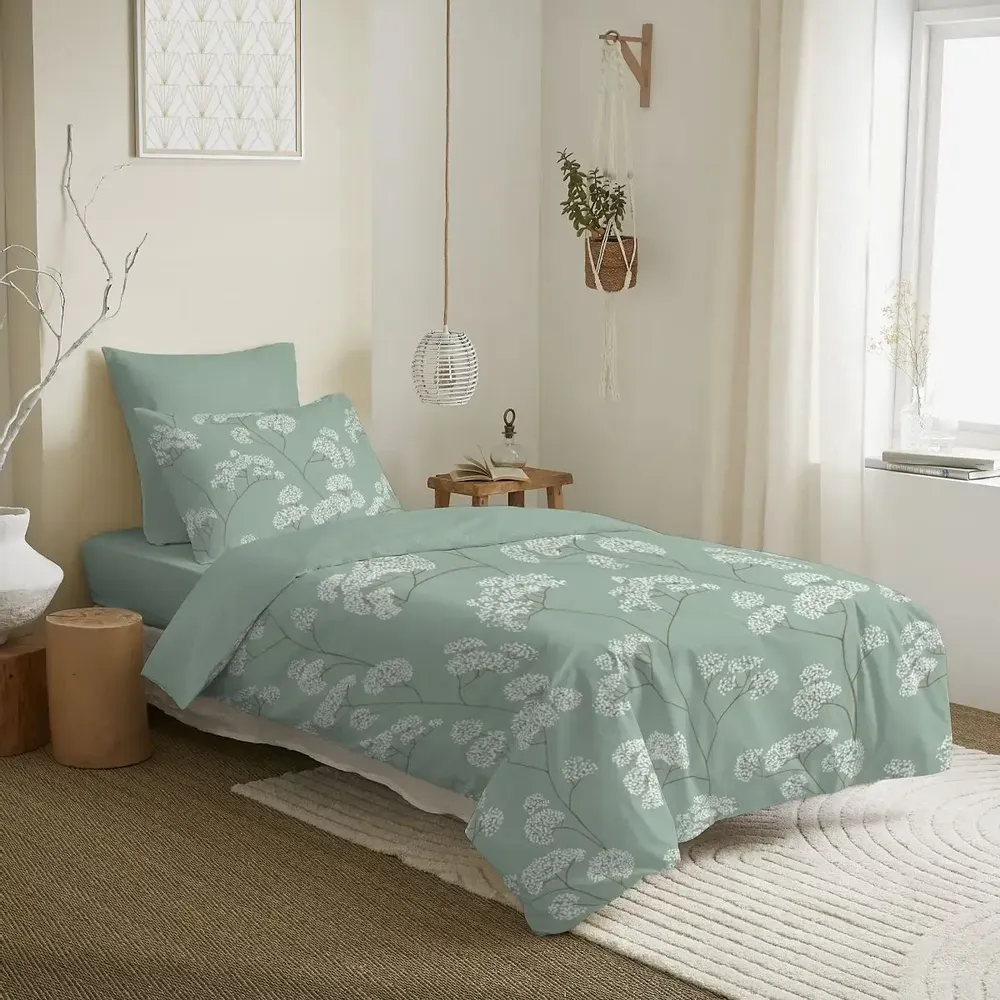 Linge de lit - Pack Complet Housse de couette Imprimé 140 x 200 cm - Drap housse 90 x 190 cm - 100% Coton 57 Fils - COTON PUR