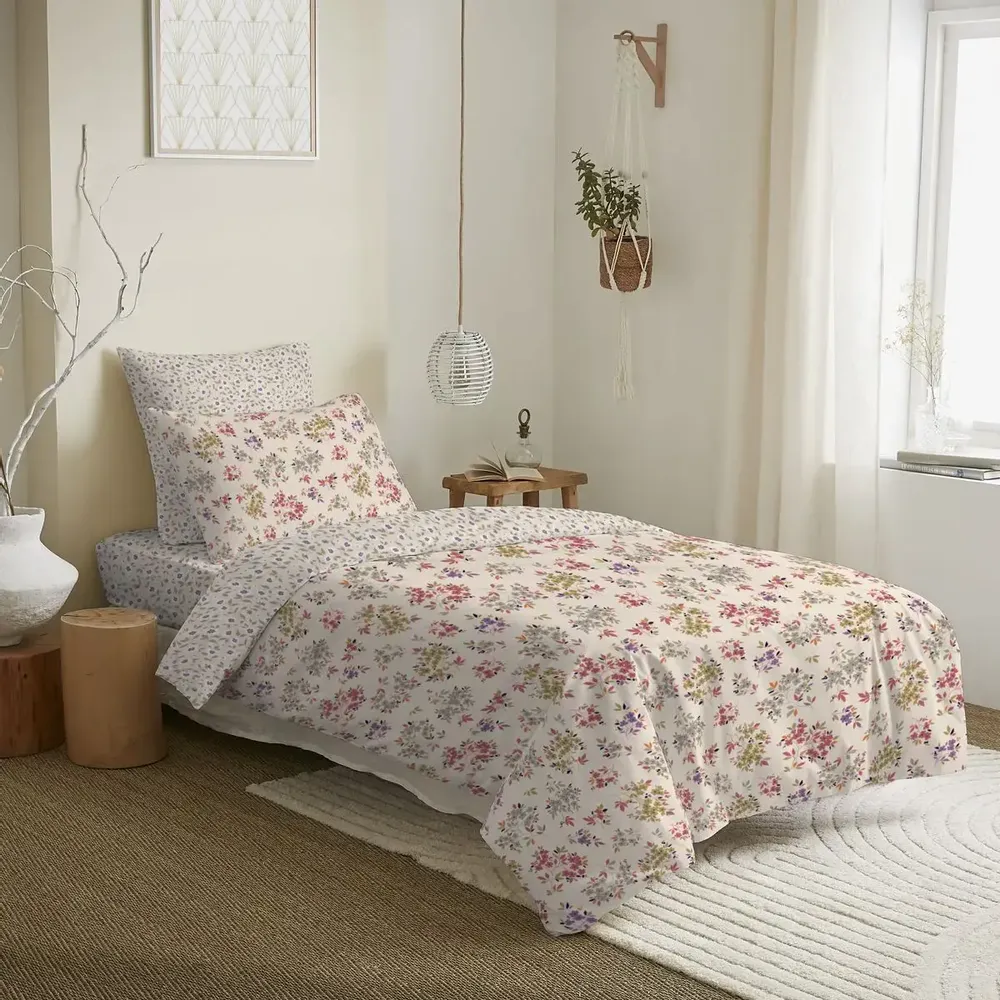 Linge de lit - Pack Complet Housse de couette Imprimé 140 x 200 cm - Drap housse 90 x 190 cm - 100% Coton 57 Fils - COTON PUR