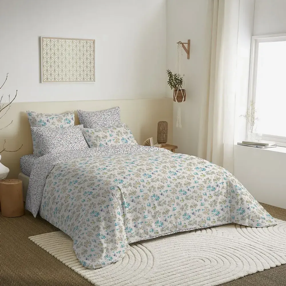 Linge de lit - Pack Complet Housse de couette Imprimé 220 x 240 cm - Drap housse 140 x 190 cm - 100% Coton 57 Fils - COTON PUR