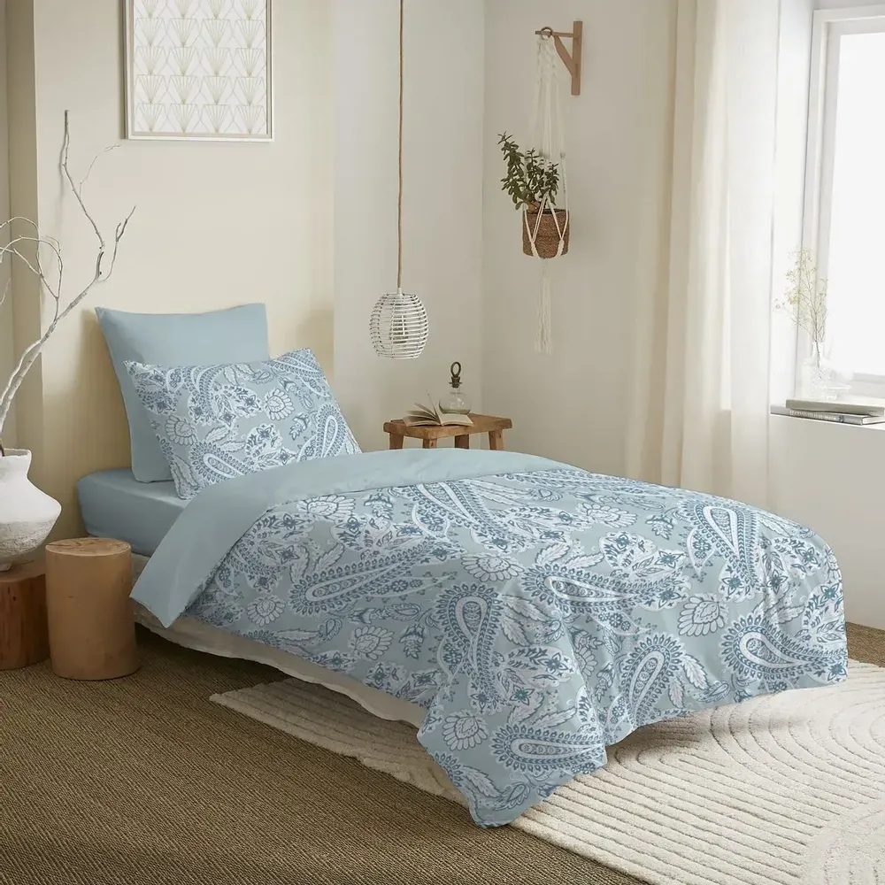 Bed linens - Complete Pack Printed Duvet Cover 140 x 200 cm - Fitted Sheet 90 x 190 cm - 100% Cotton 57 Threads - COTON PUR