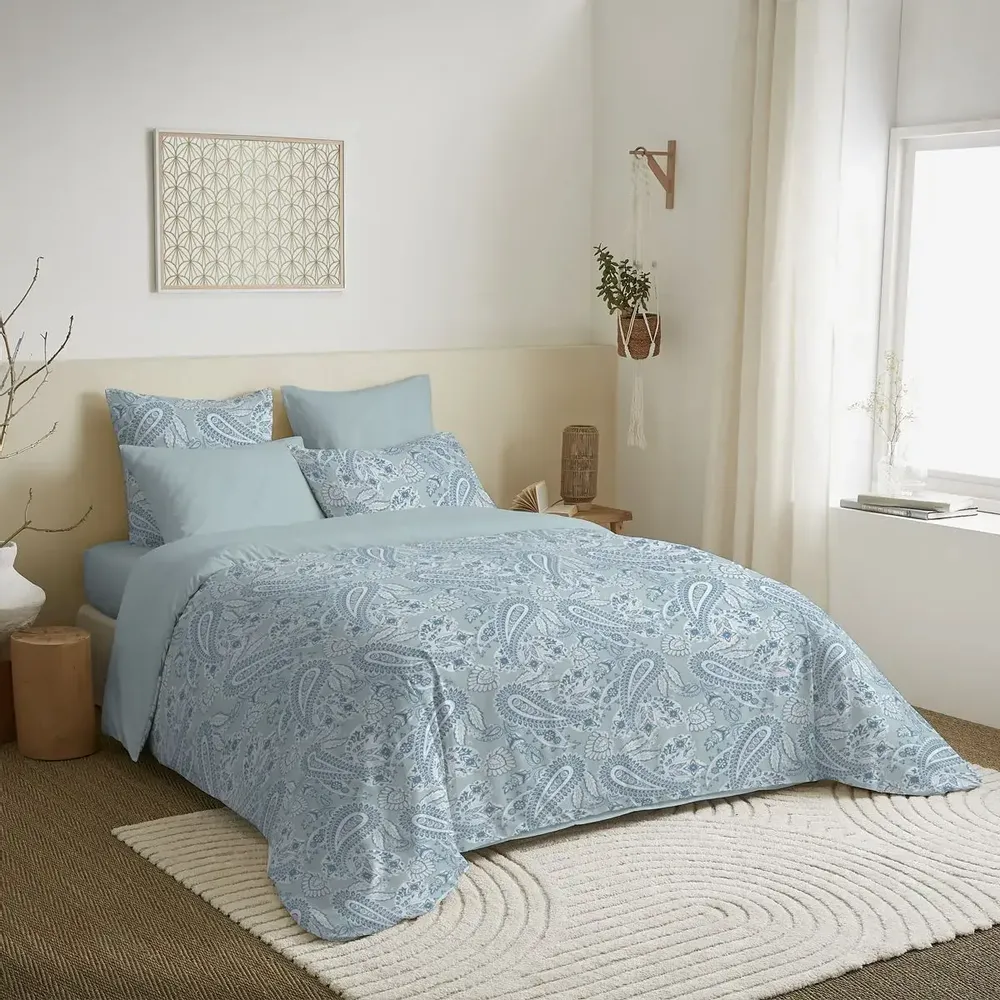 Linge de lit - Pack Complet Housse de couette Imprimé 220 x 240 cm - Drap housse 140 x 190 cm - 100% Coton 57 Fils - COTON PUR