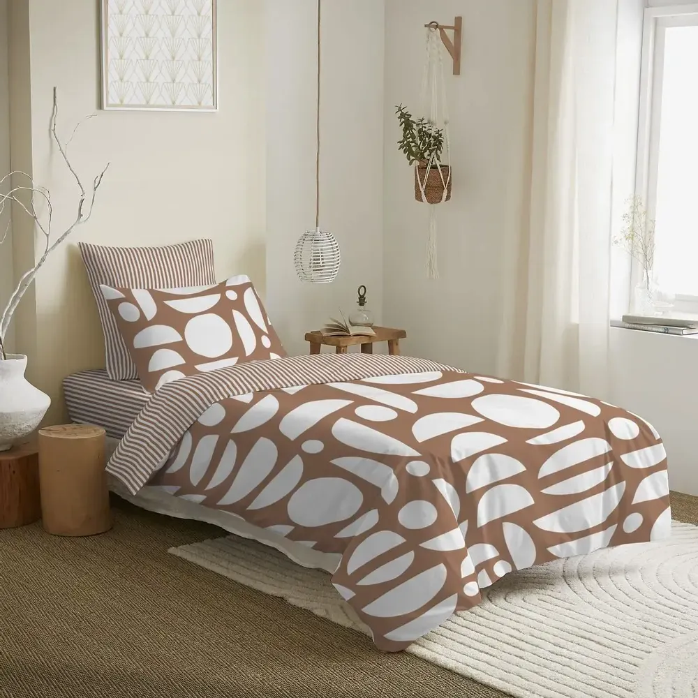 Linge de lit - Pack Complet Housse de couette Imprimé 140 x 200 cm - Drap housse 90 x 190 cm - 100% Coton 57 Fils - COTON PUR