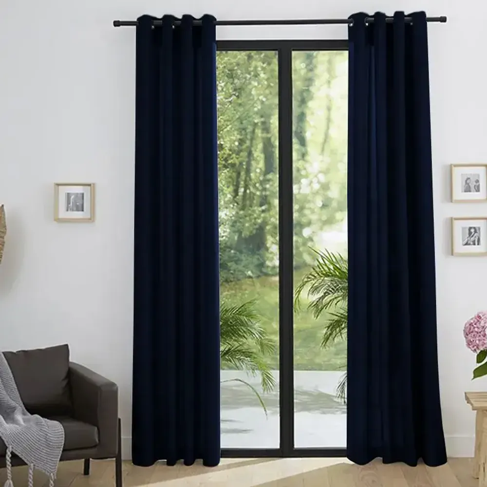 Curtains and window coverings - Pair of Eyelet Curtains "Linen Effect" 140 x 260 cm Moonlight deco Midnight Blue - COTON PUR