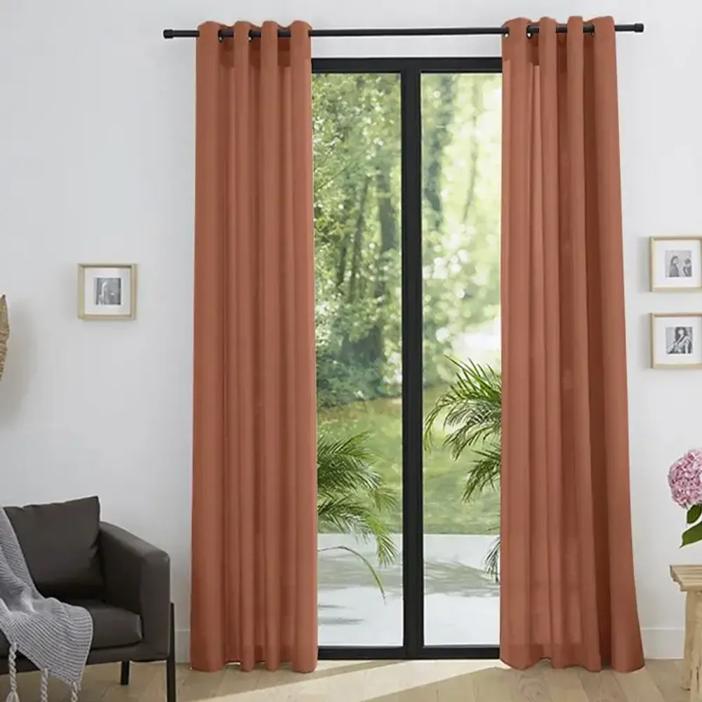 Curtains and window coverings - Pair of "Linen Effect" Eyelet Curtains 140 x 260 cm Moonlight deco Terracotta - COTON PUR