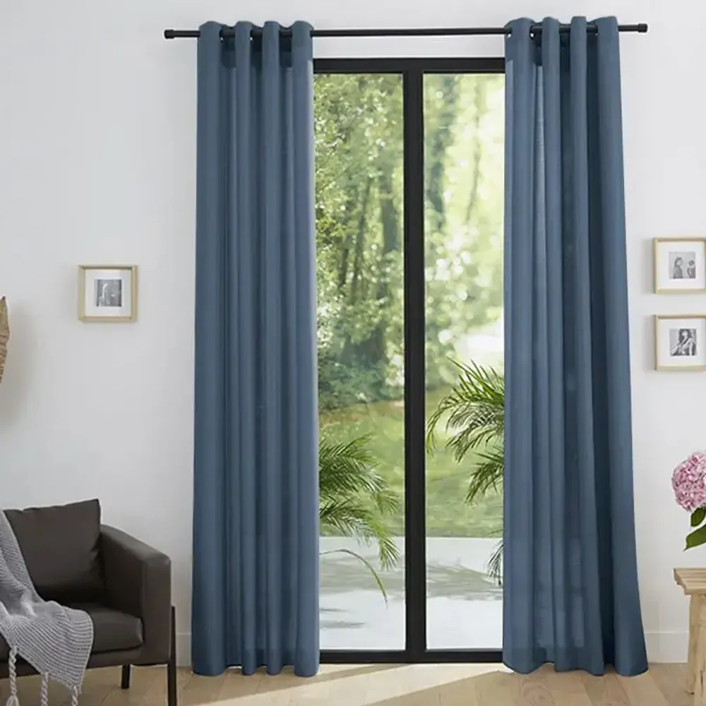 Curtains and window coverings - Pair of Eyelet Curtains "Linen Effect" 140 x 260 cm Moonlight deco Cornflower - COTON PUR