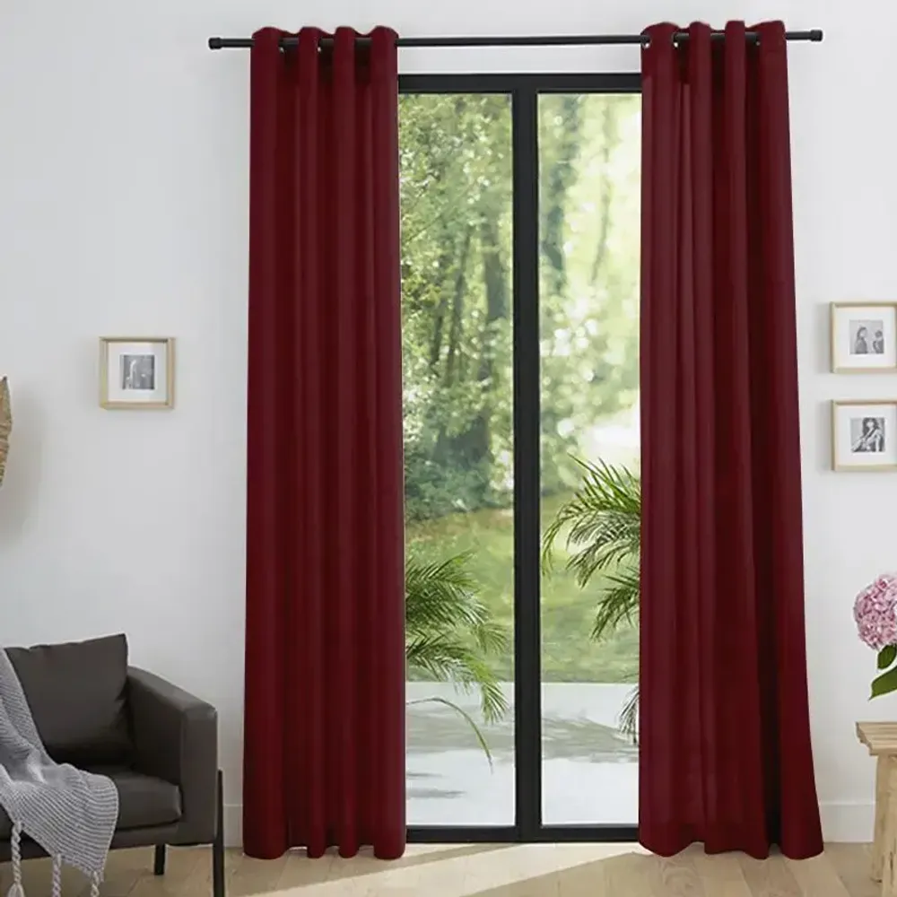 Curtains and window coverings - Pair of Eyelet Curtains "Linen Effect" 140 x 260 cm Moonlight deco Wine Red - COTON PUR