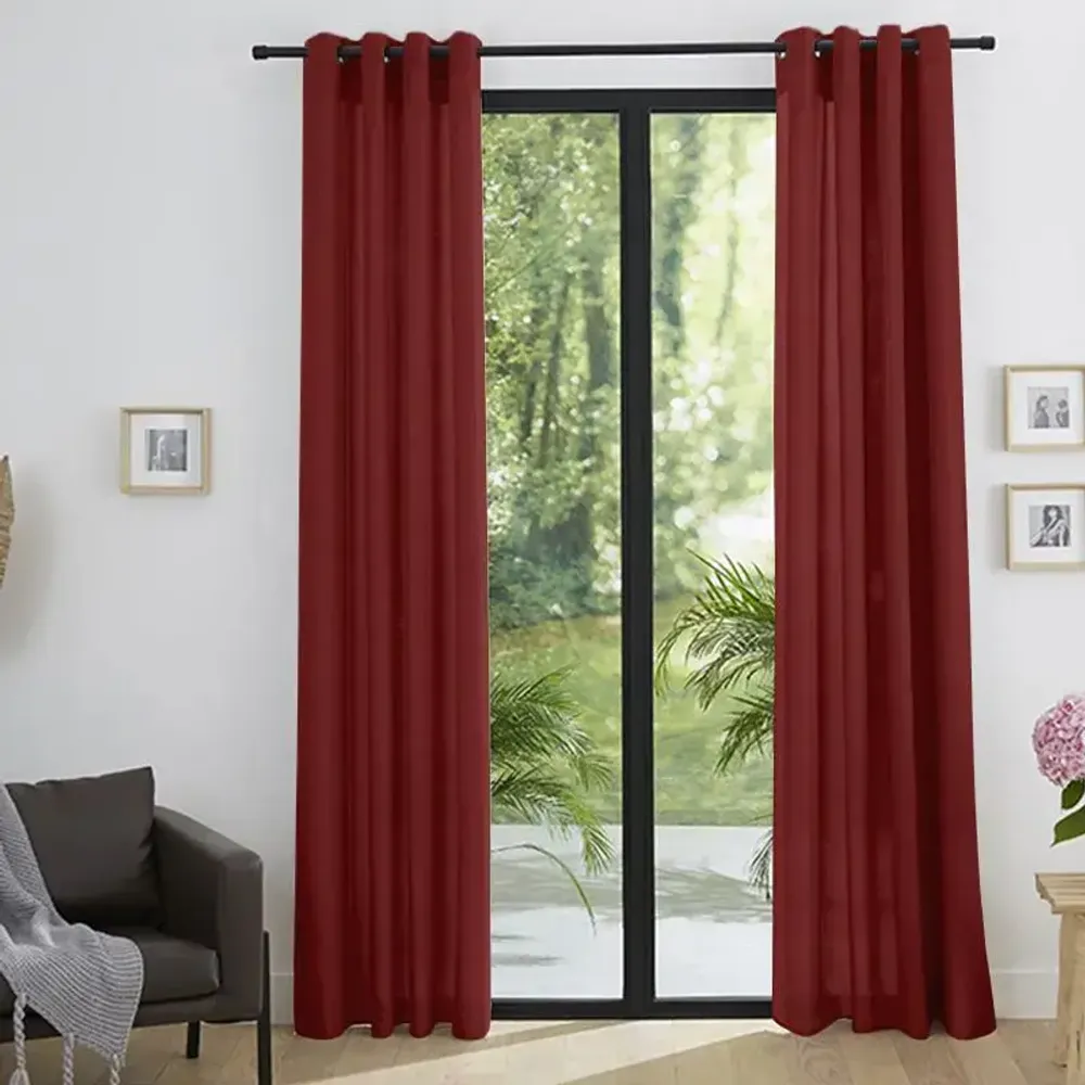 Curtains and window coverings - Pair of "Linen Effect" Eyelet Curtains 140 x 260 cm Moonlight deco Cherry - COTON PUR