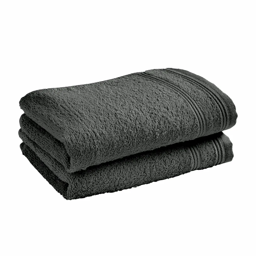 Bath towels - Set of 2 100% Cotton "Spa" Terry Guest Towels 30 x 50 cm Slate - COTON PUR