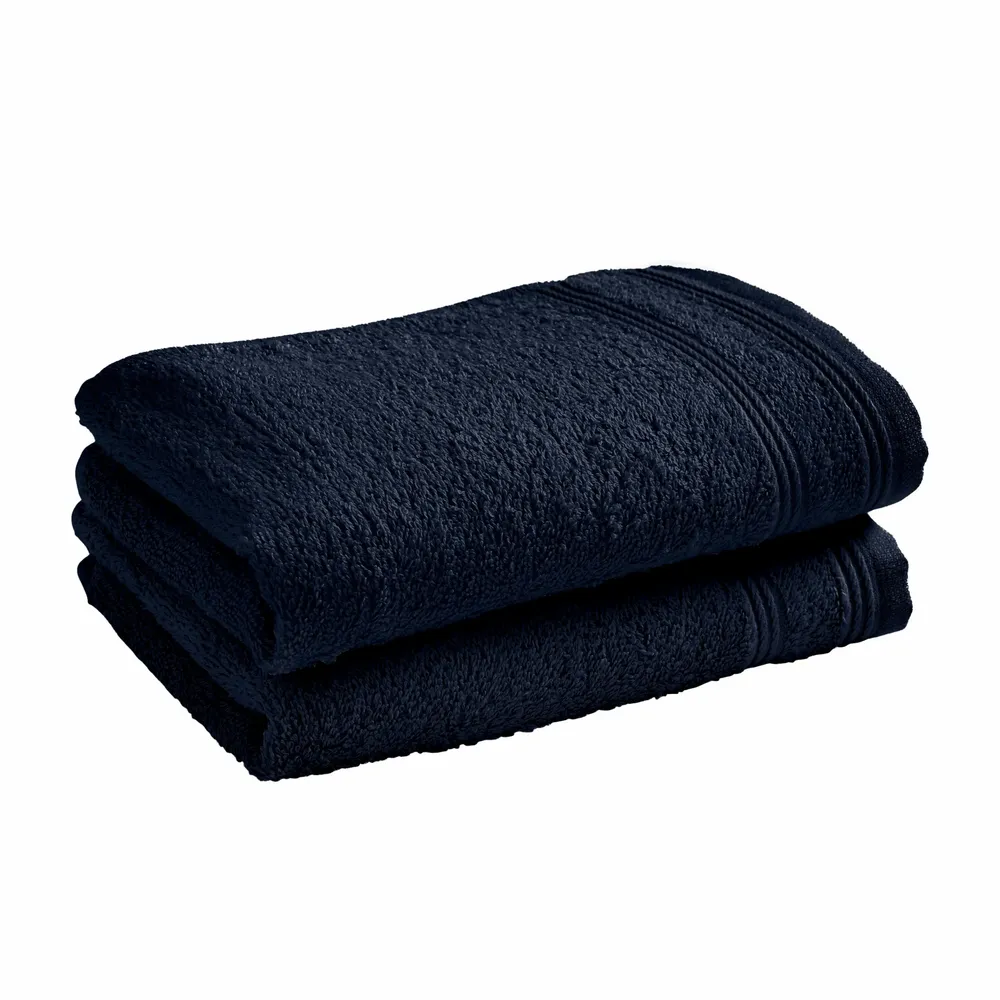 Bath towels - Set of 2 100% Cotton "Spa" Terry Guest Towels 30 x 50 cm Midnight Blue - COTON PUR