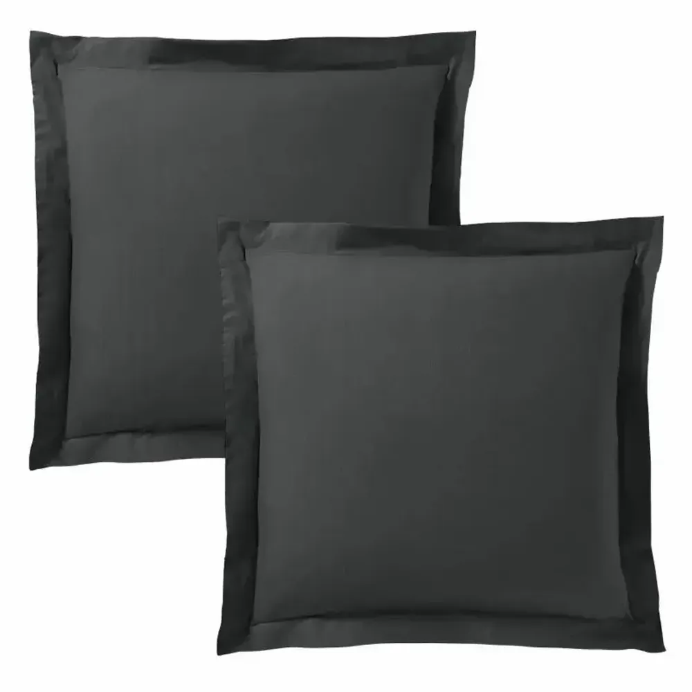 Bed linens - 100% Cotton Pillowcase Flat Ruffle Quilted 63 x 63 cm Truffle - COTON PUR