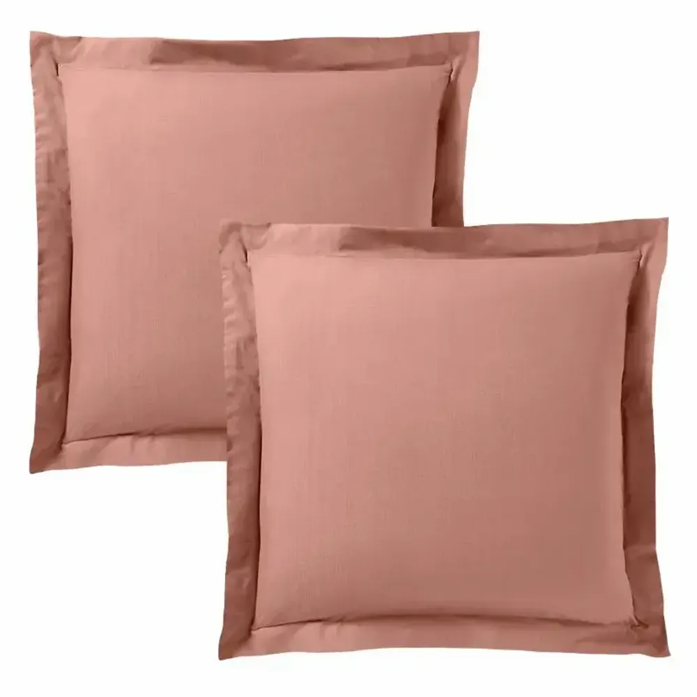 Bed linens - 100% Cotton Pillowcase Flat Ruffle Quilted 63 x 63 cm Old Pink - COTON PUR