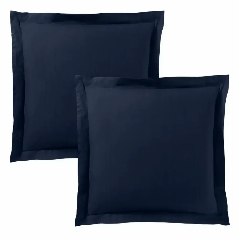 Bed linens - 100% Cotton Pillowcase Flat Ruffle Quilted 63 x 63 cm Midnight Blue - COTON PUR
