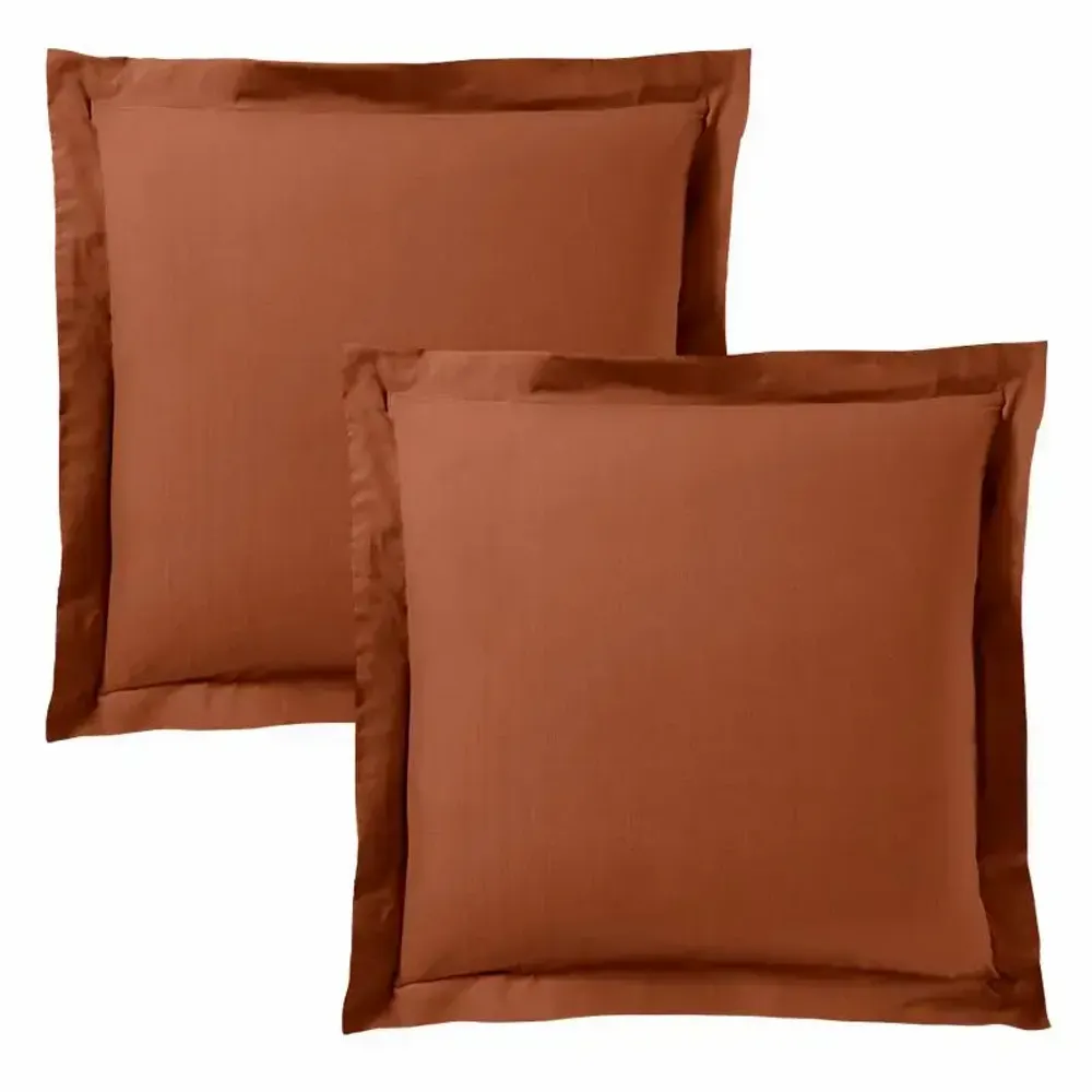 Bed linens - 100% Cotton Pillowcase Flat Ruffle Quilted 63 x 63 cm Paprika - COTON PUR