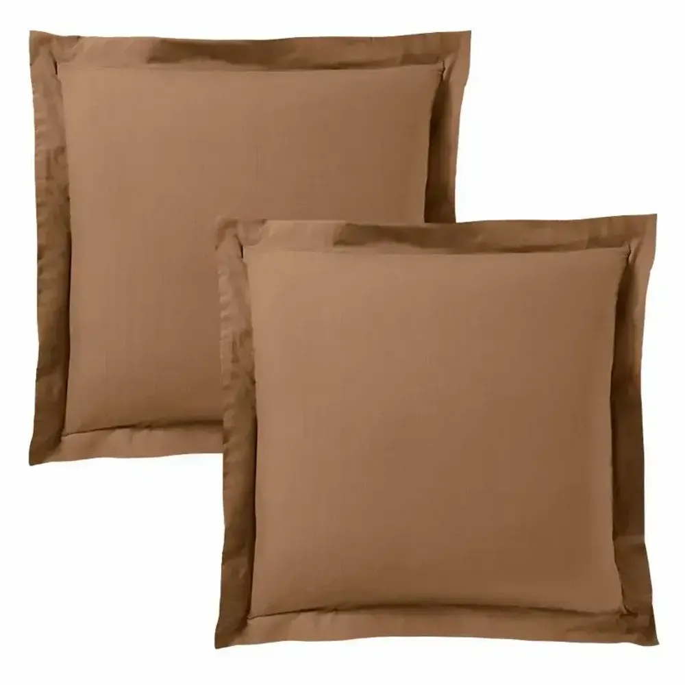 Bed linens - 100% Cotton Pillowcase Flat Ruffle Quilted 63 x 63 cm Taupe - COTON PUR