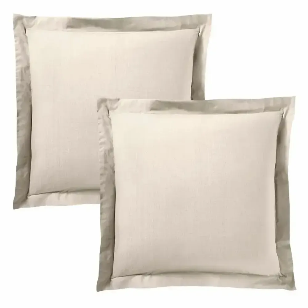 Bed linens - 100% Cotton Pillowcase Flat Ruffle Quilted 63 x 63 cm Sand - COTON PUR