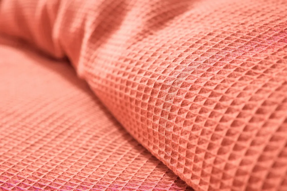 Linge de lit - Parure de couette 260x240cm + 2 taies d'oreiller 65X65cm nid d'abeille Blush - COTON PUR