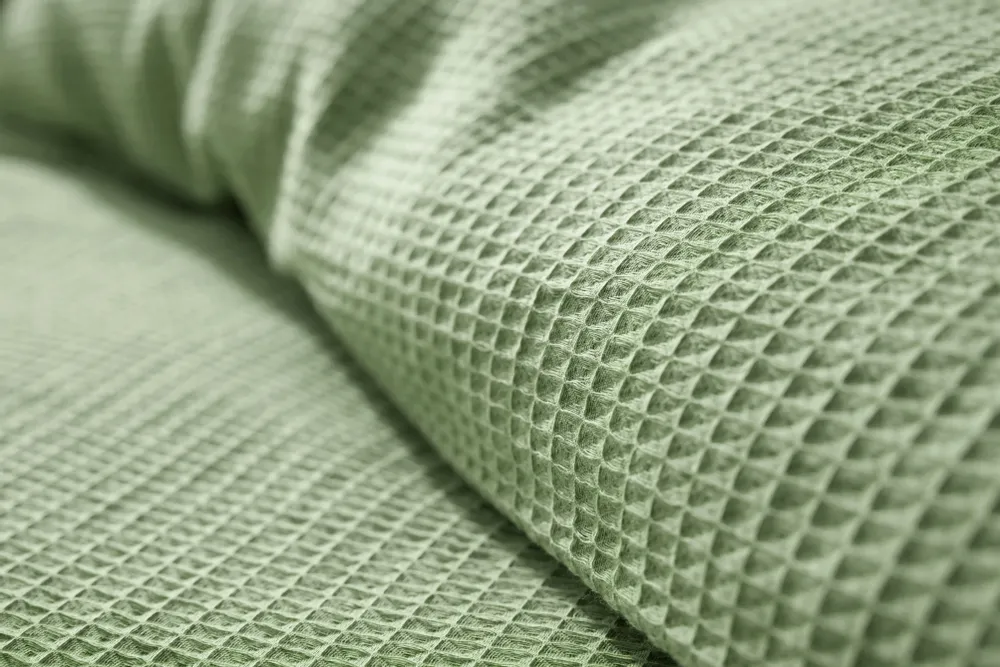 Linge de lit - Parure de couette 260x240cm + 2 taies d'oreiller 65X65cm nid d'abeille Olive - COTON PUR